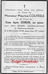 Maurice Couteele époux de Dame Agnès Jourdin, décédé à Godewaersvelde, le 06 Décembre 1946 (43ème année).